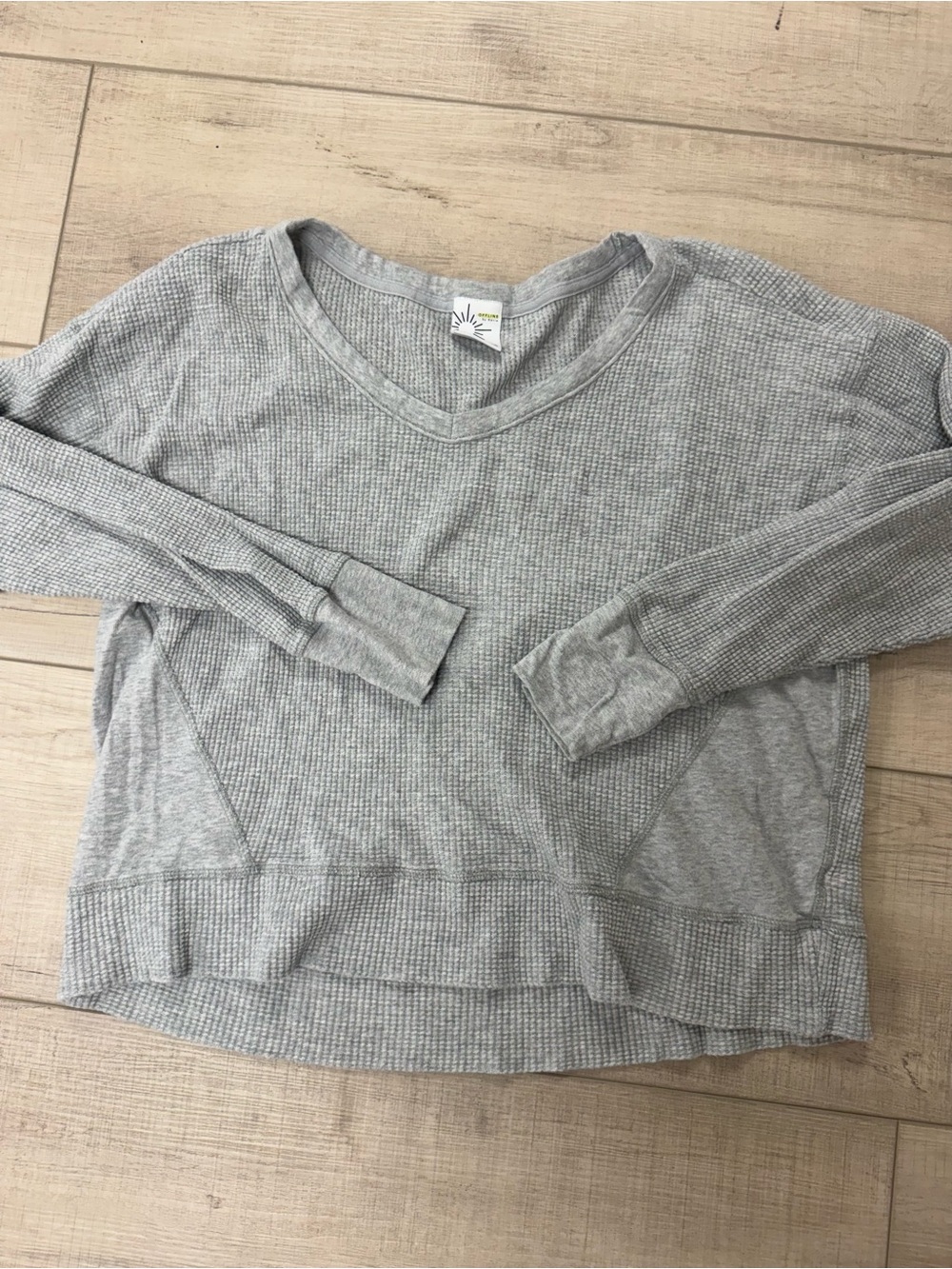 aerie Light Gray Waffle Knit Crewneck Pullover